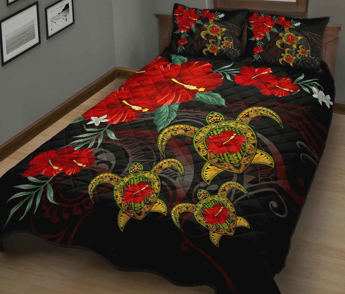 Hawaii Turtle Hibiscus Polynesian Quilt Bed Set - Adela Style - AH - Polynesian Pride
