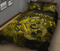 Hawaii Turtle Map Hibiscus Polynesian Yellow Quilt Bed Set - Polynesian Pride
