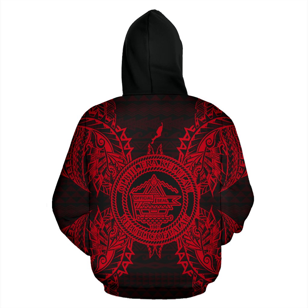 Palau Polynesian All Over Zip up Hoodie Map Red - Polynesian Pride