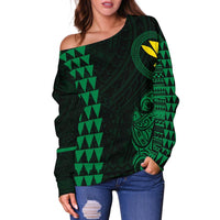 Hawaii Kanaka Polynesian Personalized Women's Off Shoulder Sweater - Green - Polynesian Pride