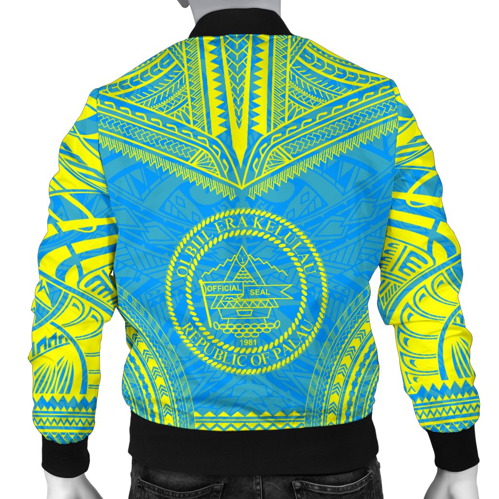 Palau Flag Polynesian Chief Men's Bomber Jacket - Polynesian Pride