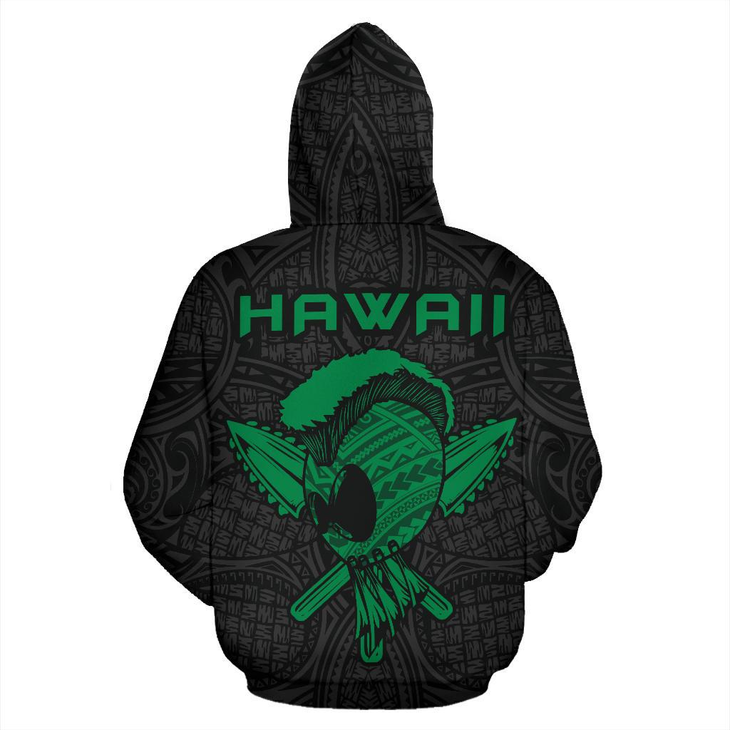 Polynesian Kakau Helmet Weapon Green Kanaka Warrior Hoodie (Zip) - Polynesian Pride