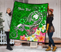 Pohnpei Custom Personalised Premium Quilt - Turtle Plumeria (Green) - Polynesian Pride