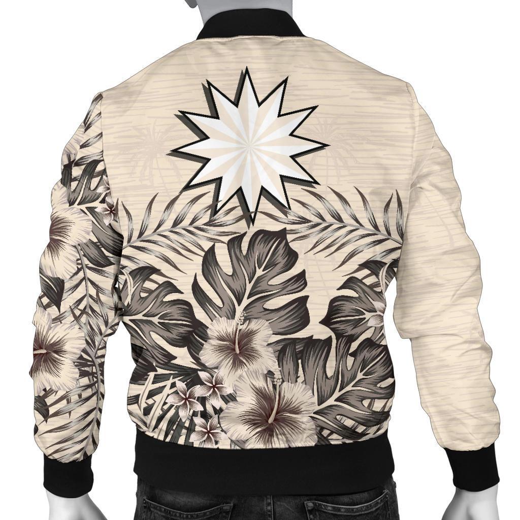 Nauru Men's Bomber Jacket - The Beige Hibiscus - Polynesian Pride