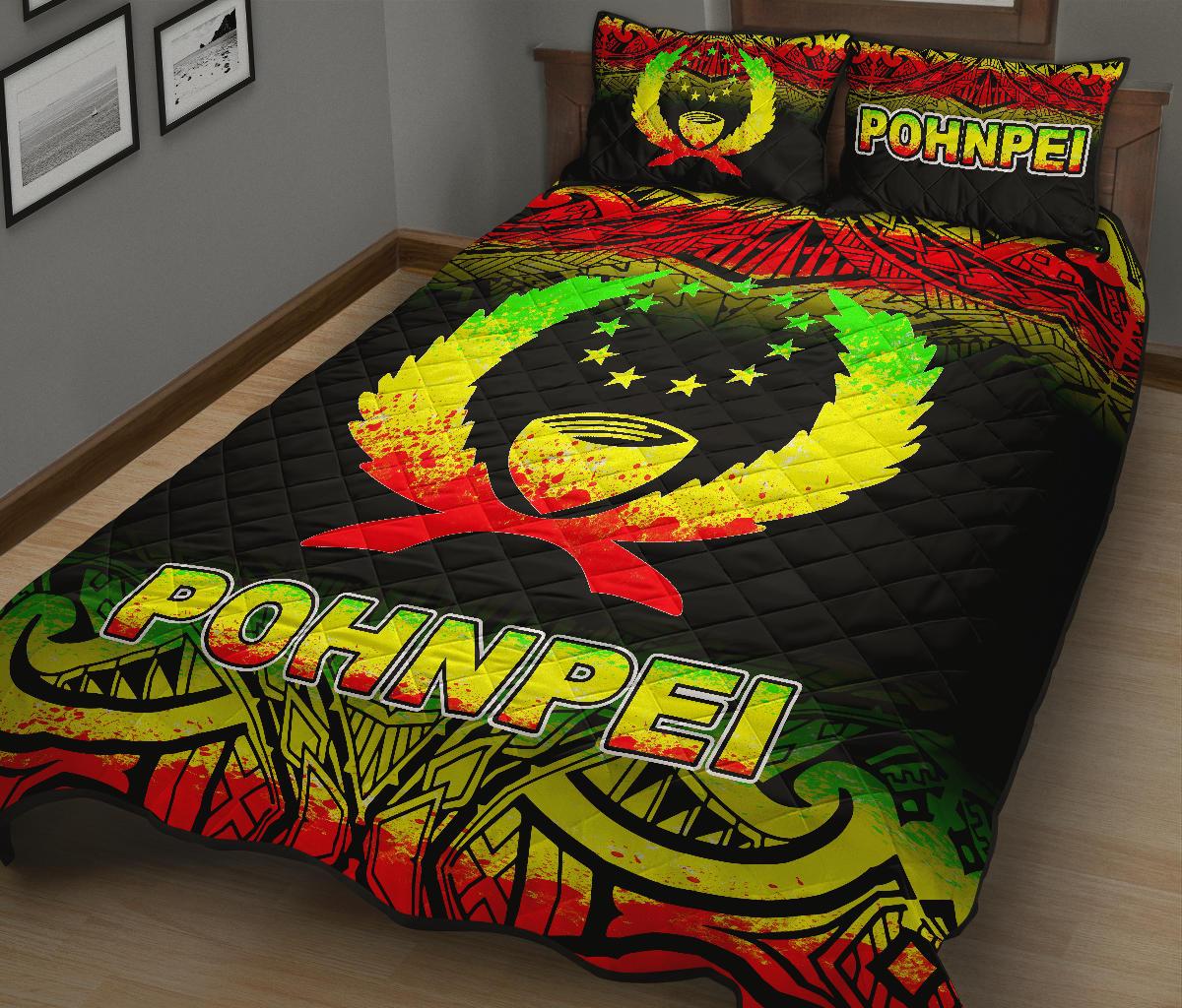 Pohnpei Quilt Bed Set - Pohnpei Flag Fog Style Reggae Version - Polynesian Pride