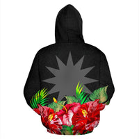 Nauru Polynesian Zip Hoodie Black Hibiscus - Polynesian Pride