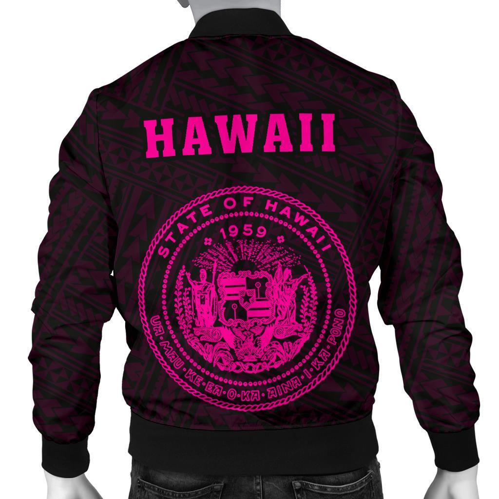 Hawaii Kakau Polynesian Coat Of Arms Men's Bomber Jacket - Pink - Polynesian Pride