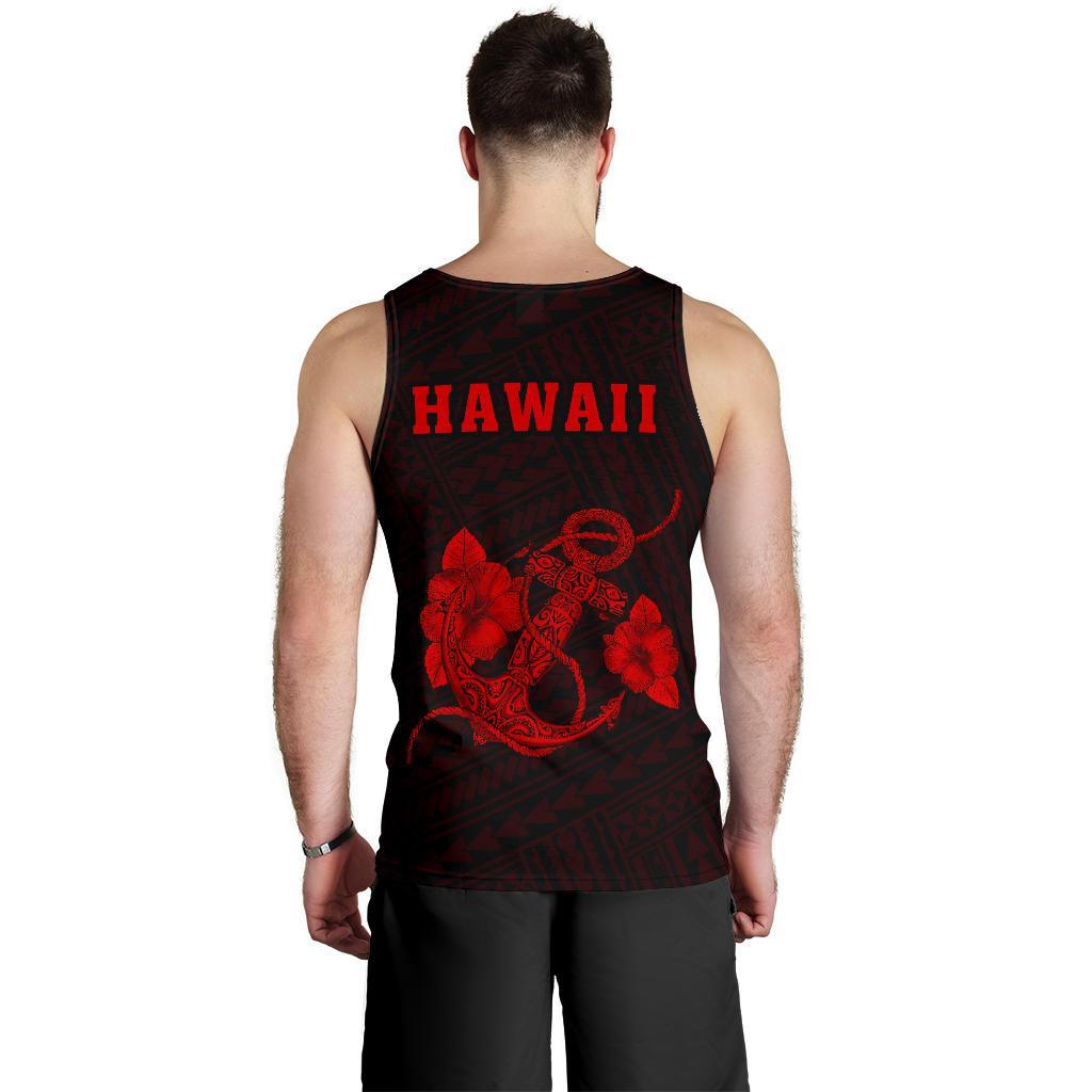 Hawaii Kakau Polynesian Anchor Map Men's Tank Top - Red - Polynesian Pride