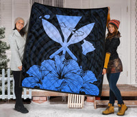 Hawaiian Kanaka Premium Quilt Hibiscus Polynesian Love Blue - Polynesian Pride