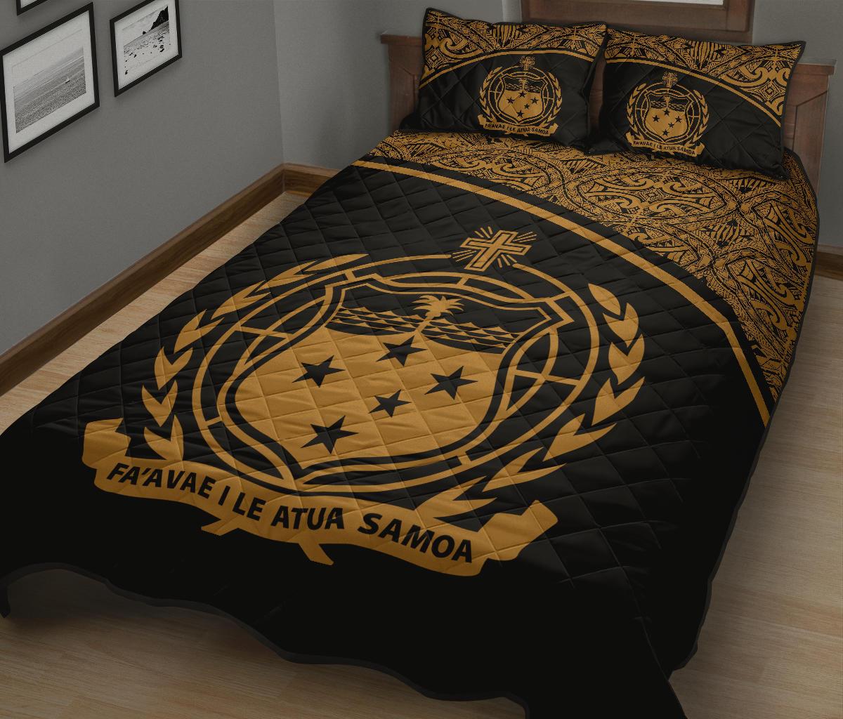Samoa Quilt Bed Set - Samoa Coat Of Arms Yellow Curve Version - Polynesian Pride