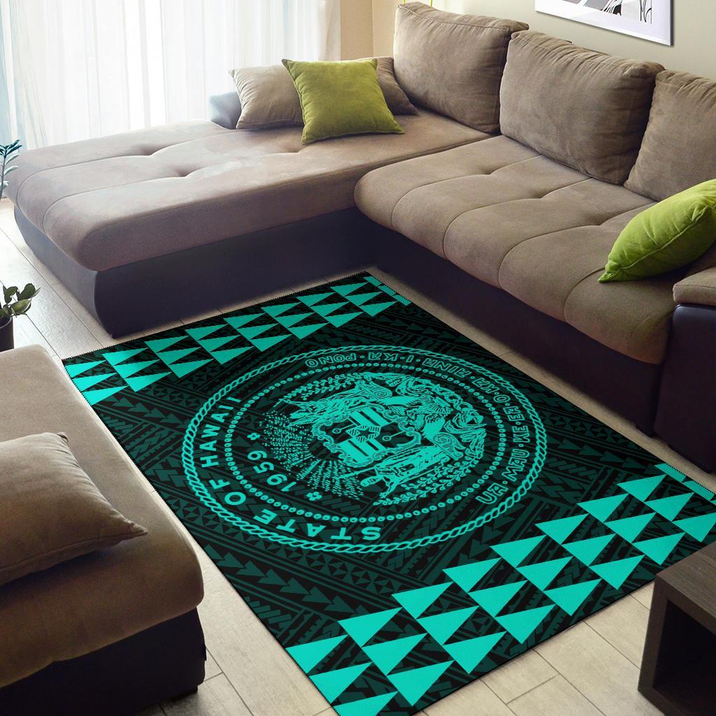 Kakau Seal Of Hawaii Polynesian - Turquoise Rug - Polynesian Pride