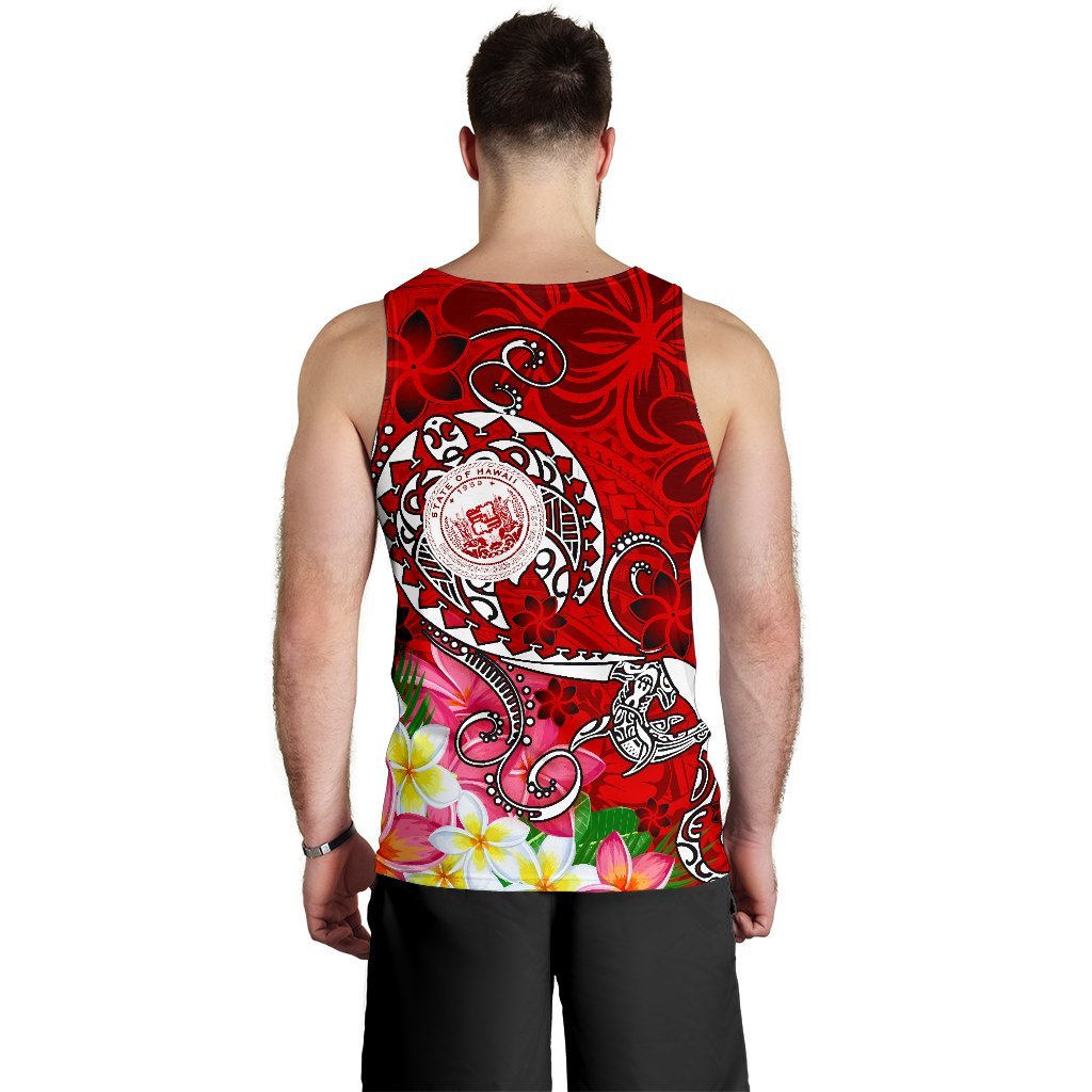 Hawaii Polynesian Men's Tank Top - Hawaii Seal With Turtle Plumeria (Red) - Polynesian Pride