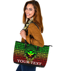 Hawaii Custom Personalised Large Leather Tote Bag - Kanaka Maoli Rocket Style (Reggae) - Polynesian Pride