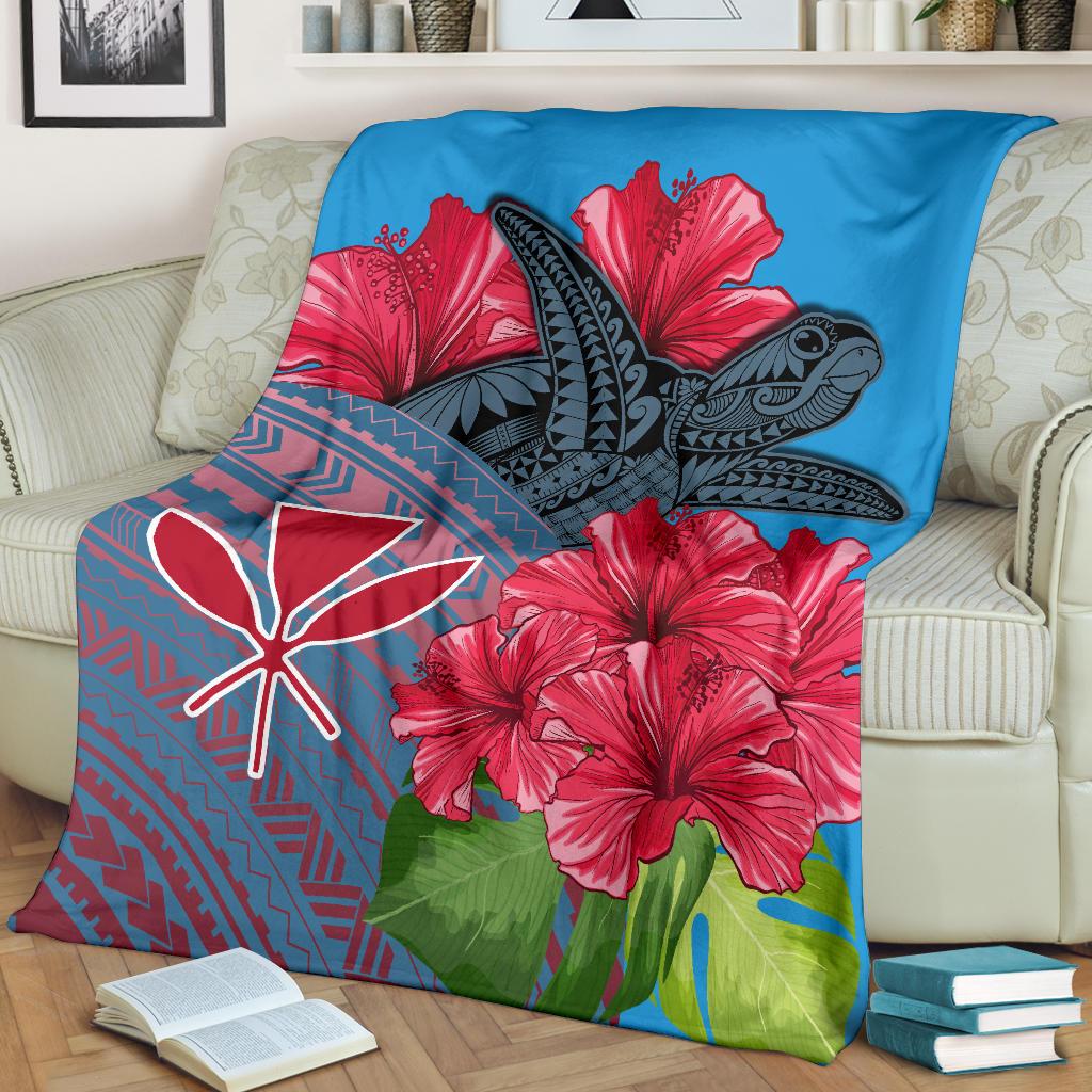 Hawaii Turtle Hibiscus Kanaka Pink Style - Premium Blanket AH - Polynesian Pride