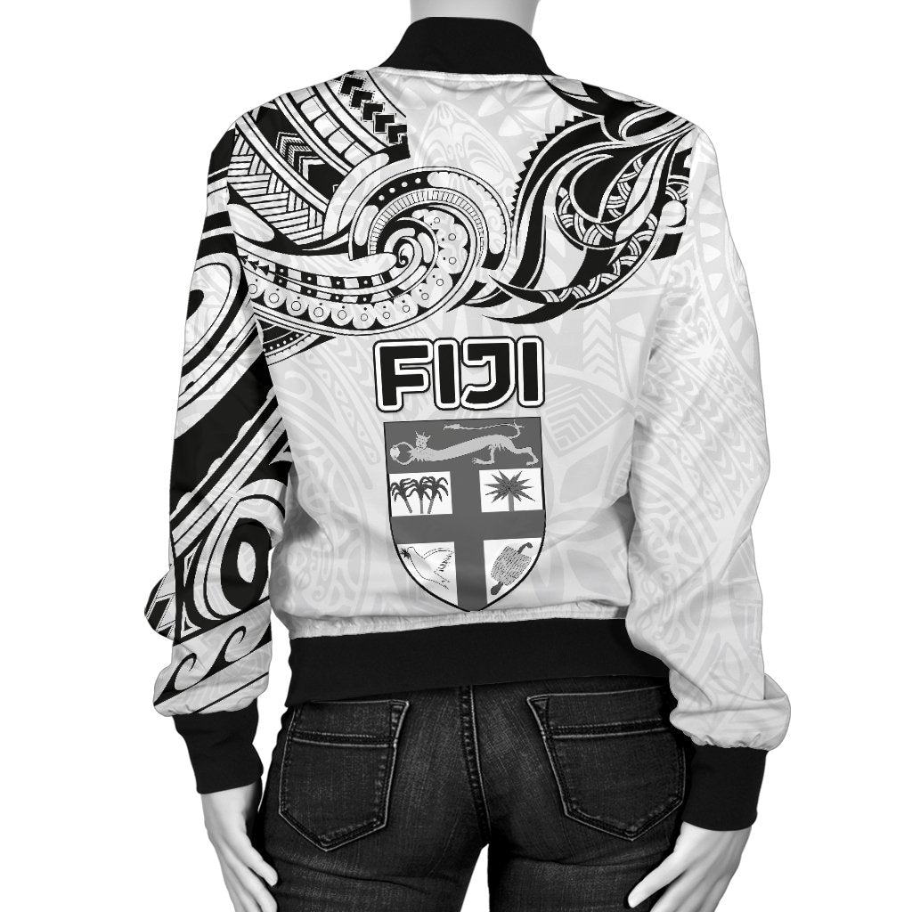 Fiji Rugby Women Bomber Jacket Polynesian Waves Style - Polynesian Pride