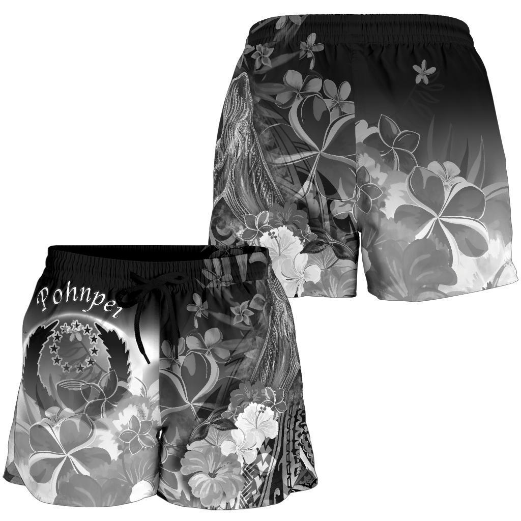 Pohnpei Women's Shorts - Humpback Whale with Tropical Flowers (White) - Polynesian Pride