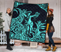 Polynesian Hawaii Premium Quilt - Hula Girl Neon Blue - Polynesian Pride