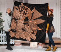 Hawaii Turtle Premium Quilt Polynesian Hibiscus Art Ver 2.0 Orange AH - Polynesian Pride