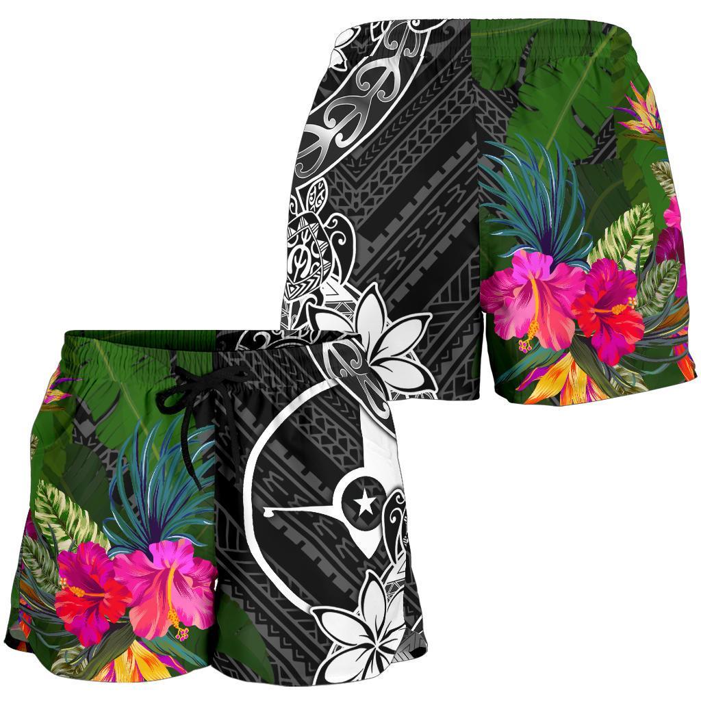 Yap Women Shorts - Turtle Plumeria Banana Leaf - Polynesian Pride