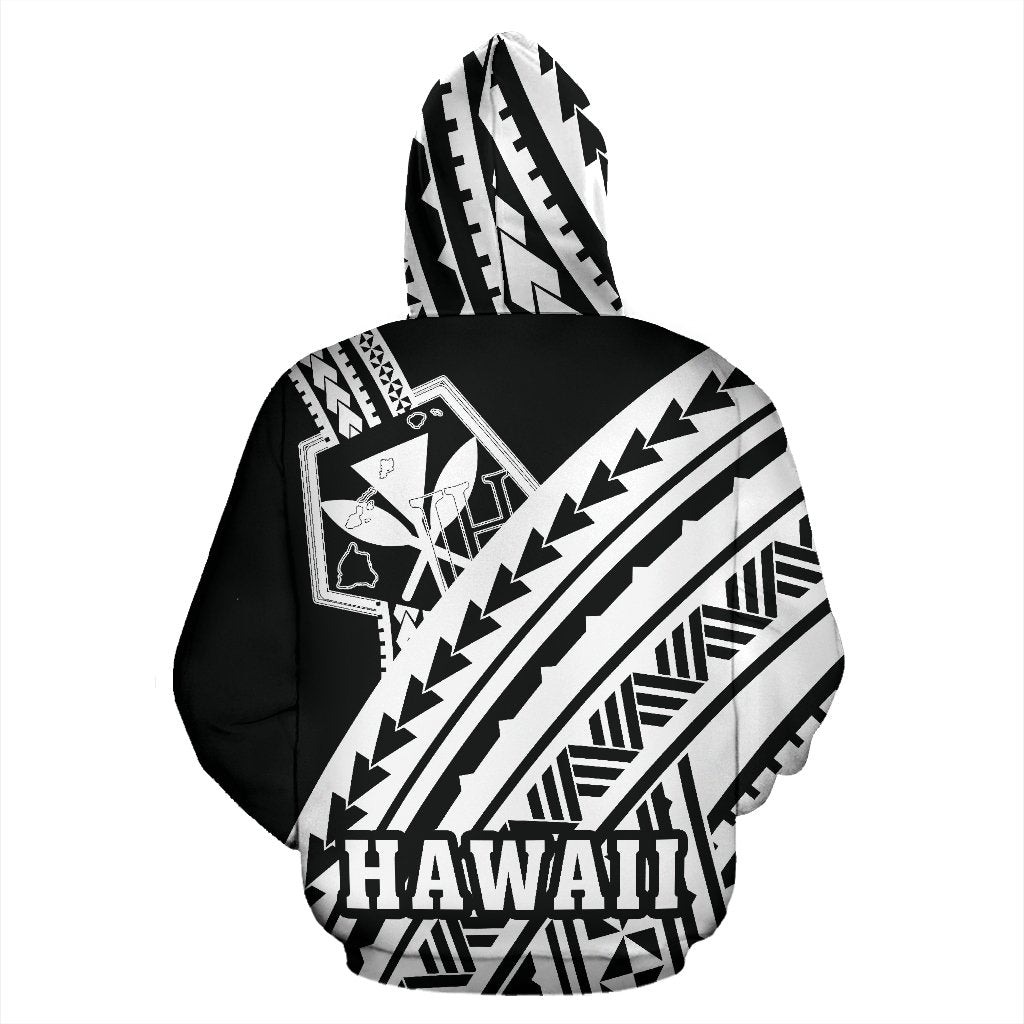 Hawaii Kanaka Polynesian Hoodie Poly Style White and Black - Polynesian Pride