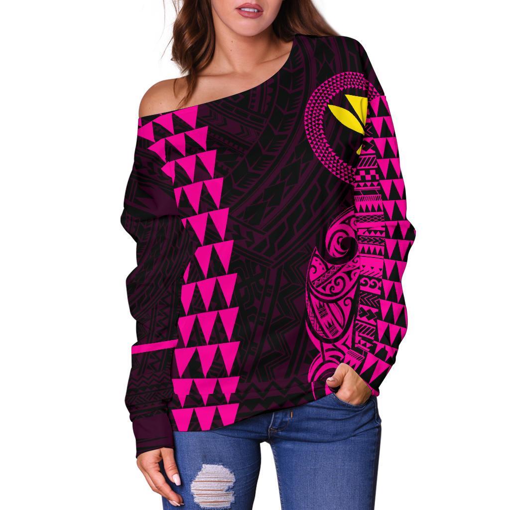 Hawaii Kanaka Polynesian Personalized Women's Off Shoulder Sweater - Pink - Polynesian Pride