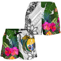 Nauru Women's Short White - Turtle Plumeria Banana Leaf Crest - Polynesian Pride