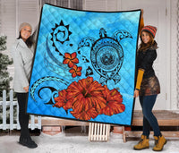Hawaiian Map Kanaka Sea Turtle Seal Of Hawaii Hibiscus Plumeria Polynesian Quilt - Polynesian Pride