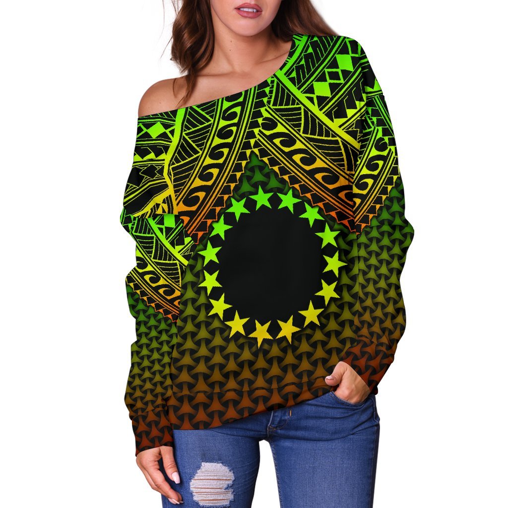 Polynesian Cook Islands Women's Off Shoulder Sweater - Reggae Vintage Polynesian Patterns - Polynesian Pride