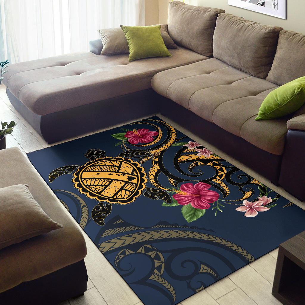 Hawaii Polynesian Turtle Hibiscus Plumeria Rug - Nane Style - Polynesian Pride