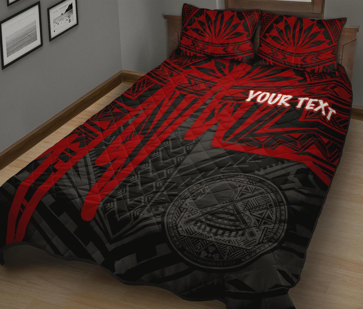 American Samoa Personalised Quilt Bed Set - Seal With Polynesian Pattern Heartbeat Style (Red) - Polynesian Pride