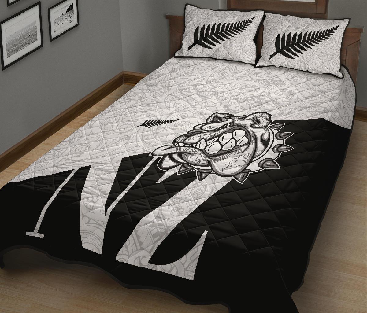 Aotearoa Bulldog Maori Quilt Bed Set - White - Polynesian Pride