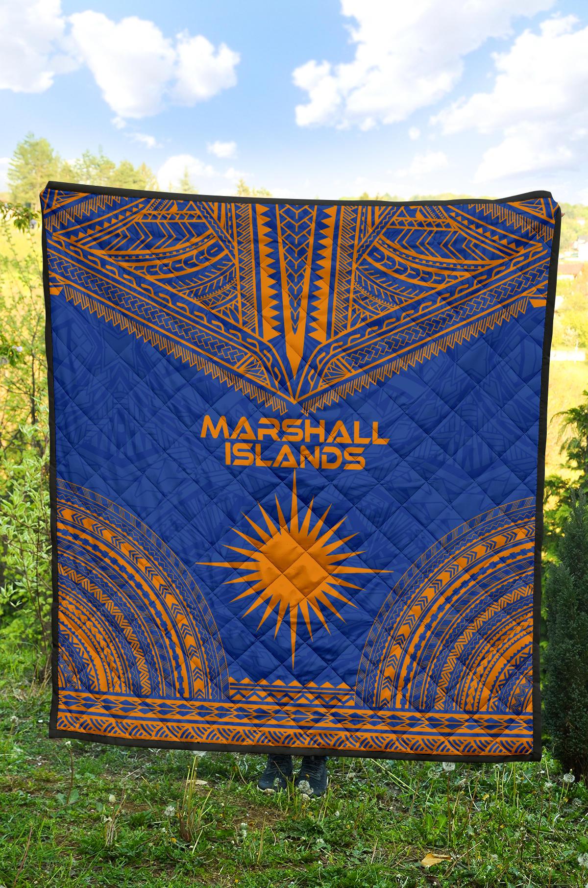 Marshall Islands Premium Quilt - Marshall Islands Flag Polynesian Chief BLue Version - Polynesian Pride