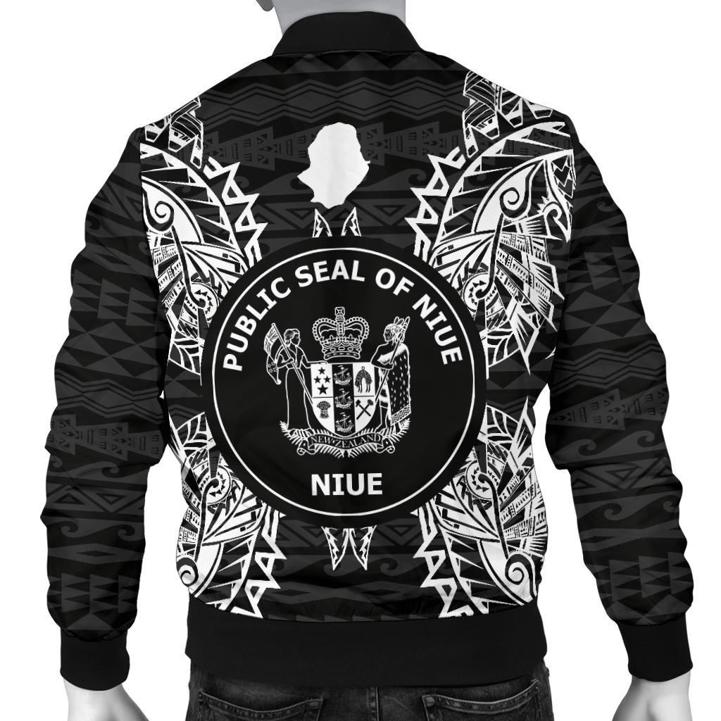Niue Polynesian Men's Bomber Jacket Map Black - Polynesian Pride
