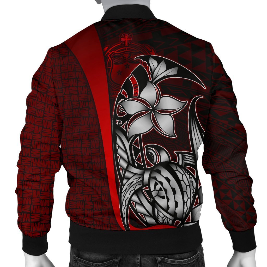 Samoa Polynesian Men's Bomber Jackets Red - Turtle With Hook - Polynesian Pride