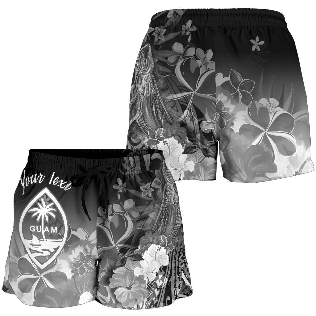 Guam Custom Personalised Women's Shorts - Humpback Whale with Tropical Flowers (White) - Polynesian Pride