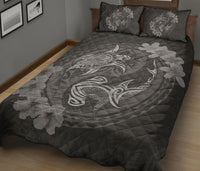 Hawaii Yin Yang Turtle Shark Hibiscus Plumeria Quilt Bed Set - Gray - Polynesian Pride