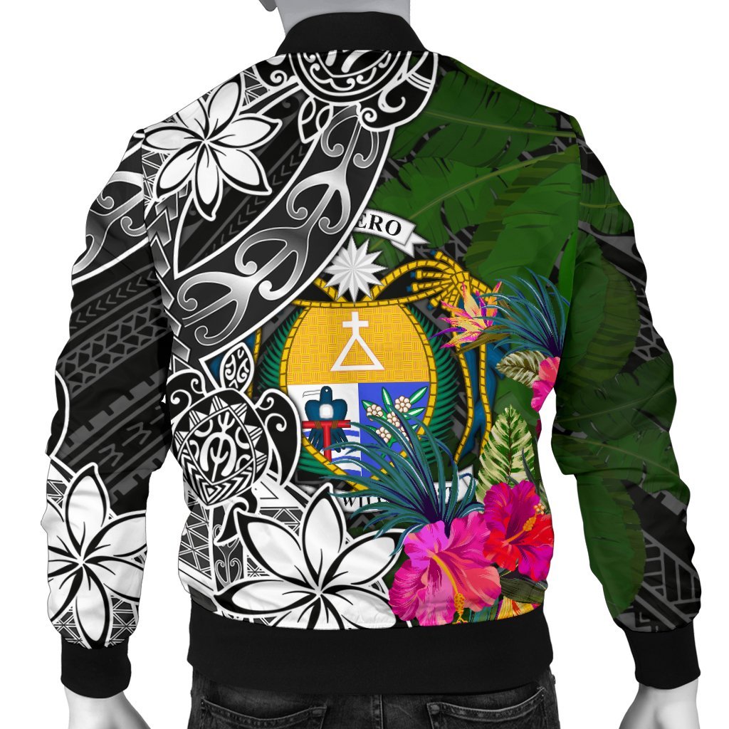 Nauru Men Bomber Jacket - Turtle Plumeria Banana Leaf Crest - Polynesian Pride