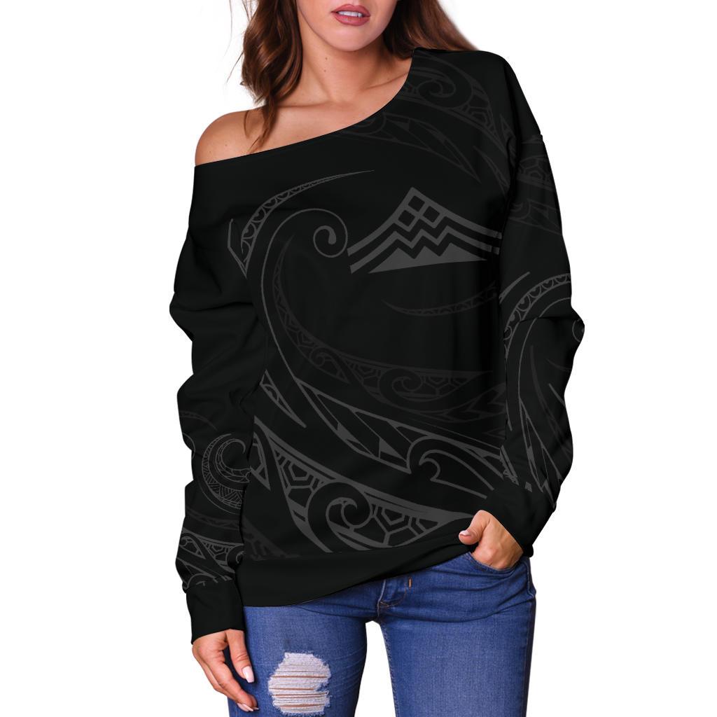Hawaiian Mauna Kea Polynesian Women's Off Shoulder Sweater - Gray - Frida Style - Polynesian Pride