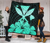 Hawaiian Kanaka Premium Quilt Hibiscus Polynesian Love Turquoise - Polynesian Pride