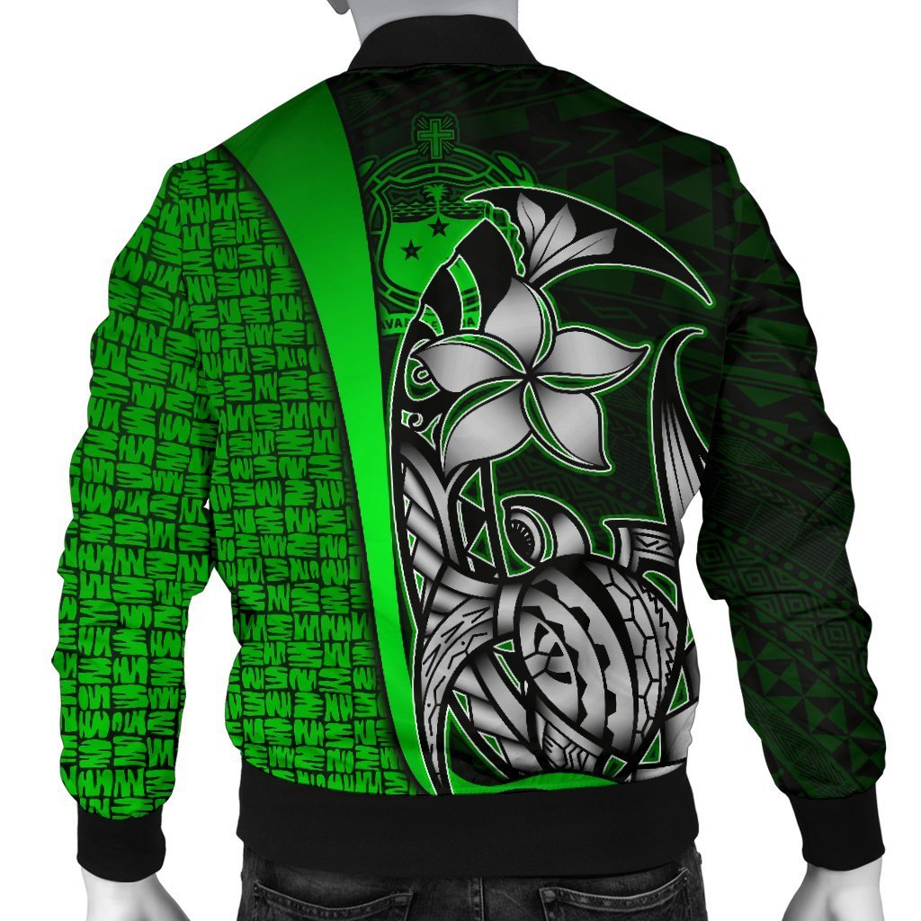 Samoa Polynesian Men's Bomber Jackets Green - Turtle With Hook - Polynesian Pride