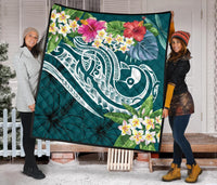 YAP Polynesian Premium Quilt - Summer Plumeria (Turquoise) - Polynesian Pride