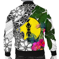 New Caledonia Men's Bomber Jacket White - Turtle Plumeria Banana Leaf - Polynesian Pride