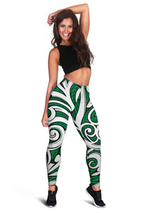 Polynesian Maori Ethnic Ornament Green Hawaii Women's Leggings AH - Polynesian Pride