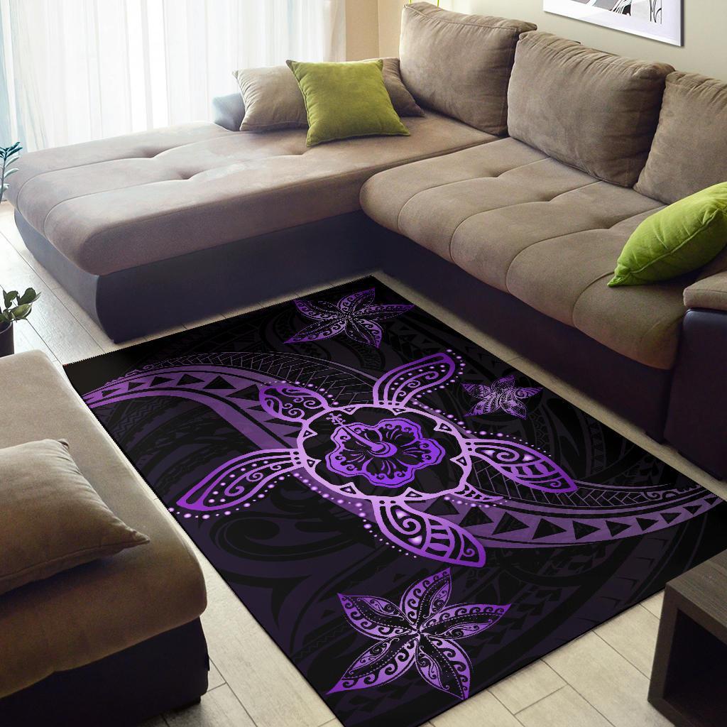 Kanaka Map Hibiscus Plumeria Turtle Art Polynesian Area Rug Violet AH - Polynesian Pride