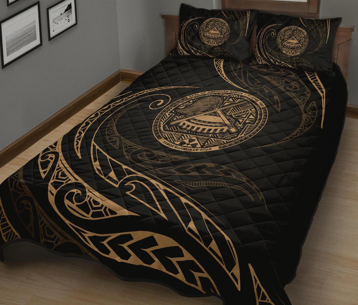 American Samoa Quilt Bed Set - Gold - Frida Style - Polynesian Pride