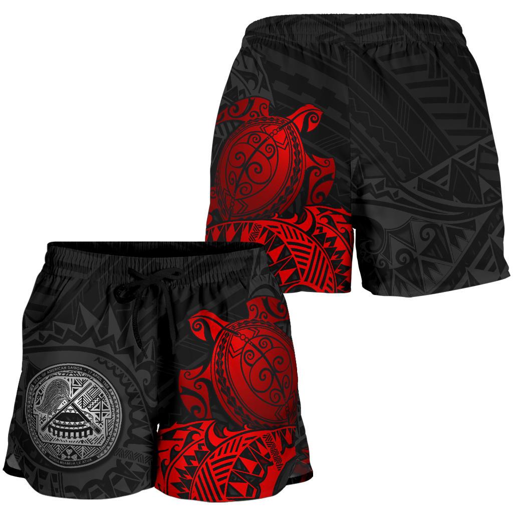 American Samoa Polynesian Shorts (Women) - Polynesian Turtle (Full Red) - Polynesian Pride