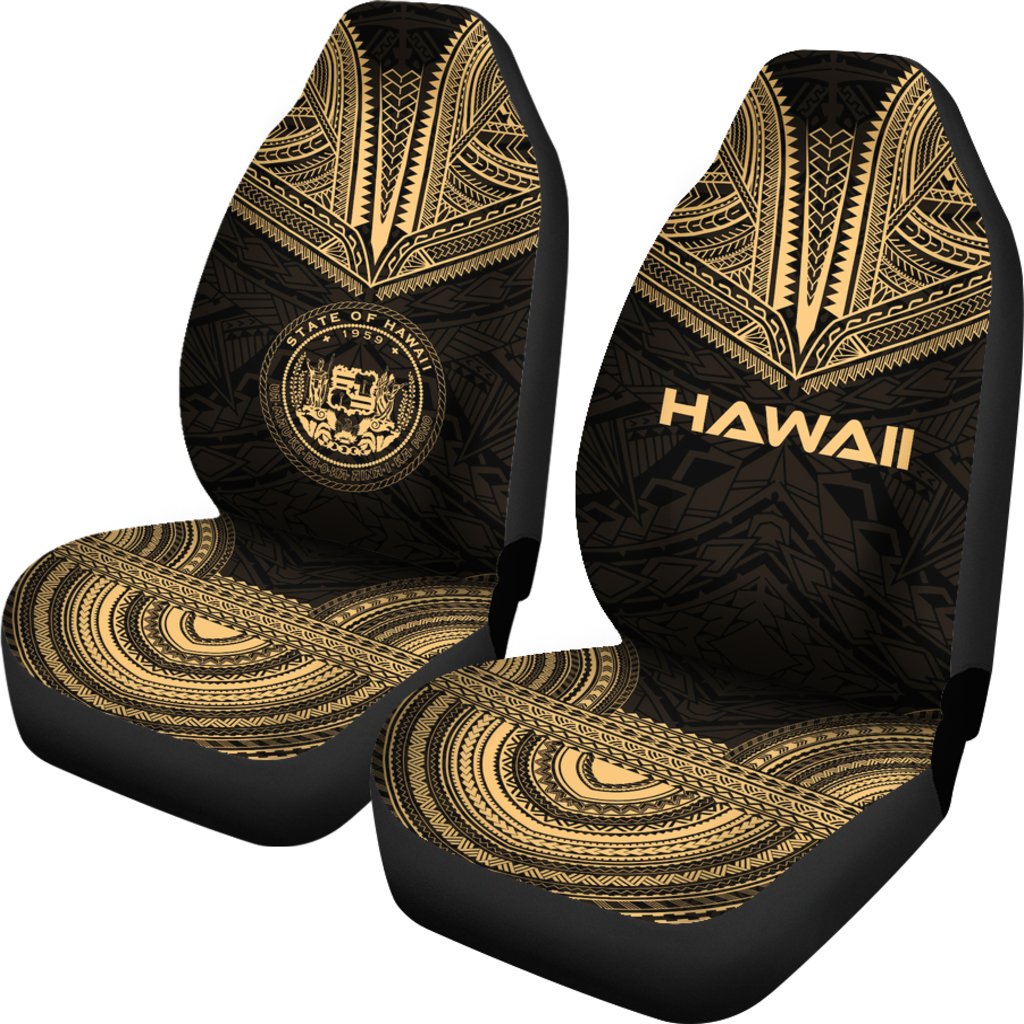 Hawaii Car Seat Cover - Hawaii Seal Polynesian Chief Tattoo Gold Version - Polynesian Pride