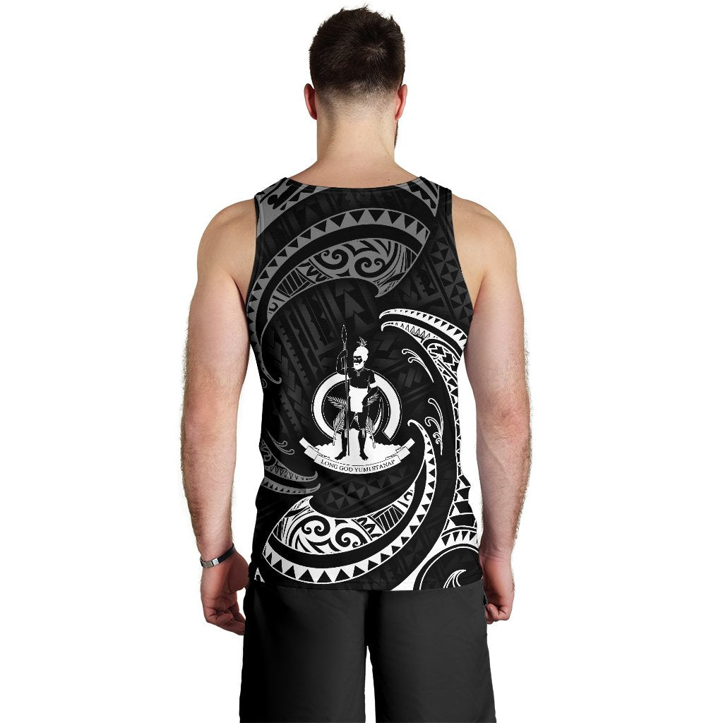 Vanuatu Polynesian Men's Tank Top - White Tribal Wave - Polynesian Pride