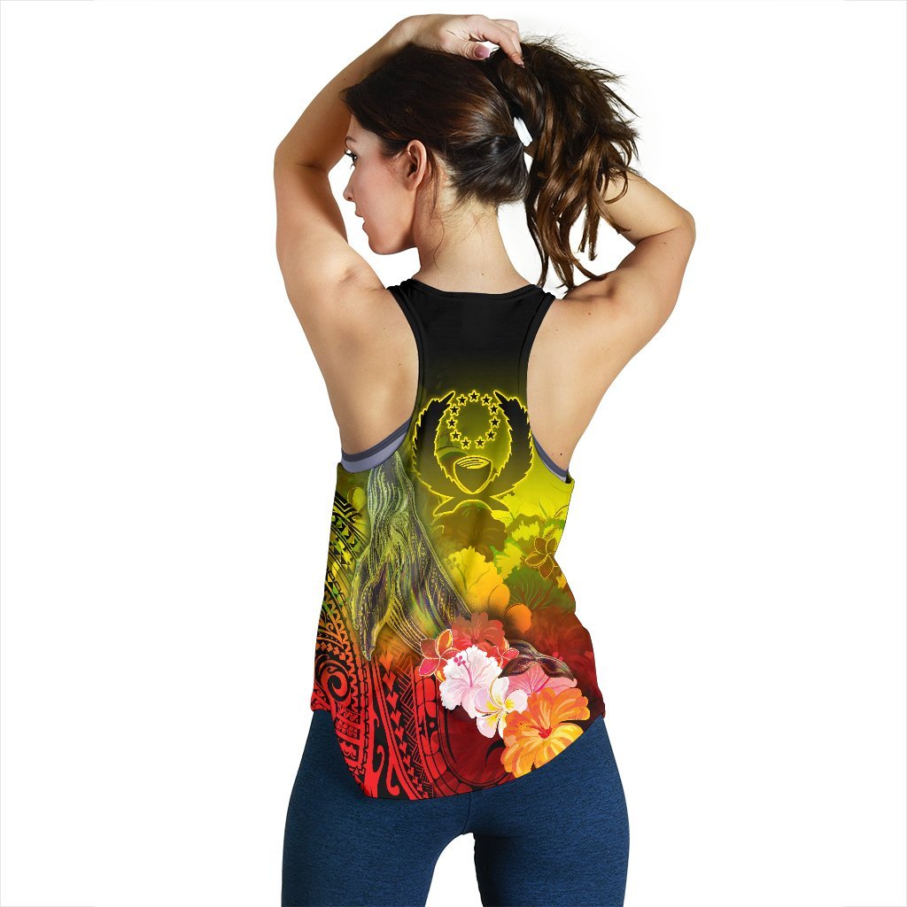 Pohnpei Custom Personalised Women's Racerback Tank - Humpback Whale with Tropical Flowers (Yellow) - Polynesian Pride