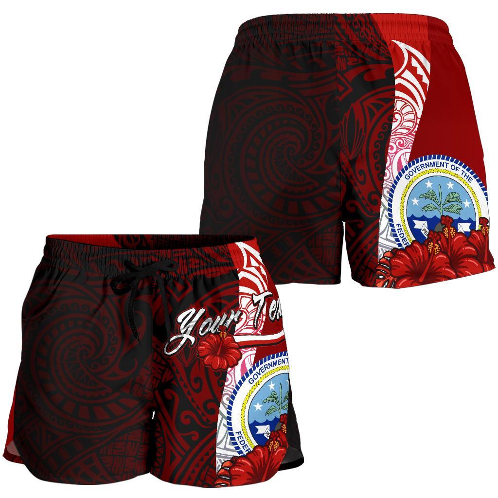 Federated States Of Micronesia Polynesian Custom Personalised Women's Shorts - Coat Of Arm With Hibiscus - Polynesian Pride